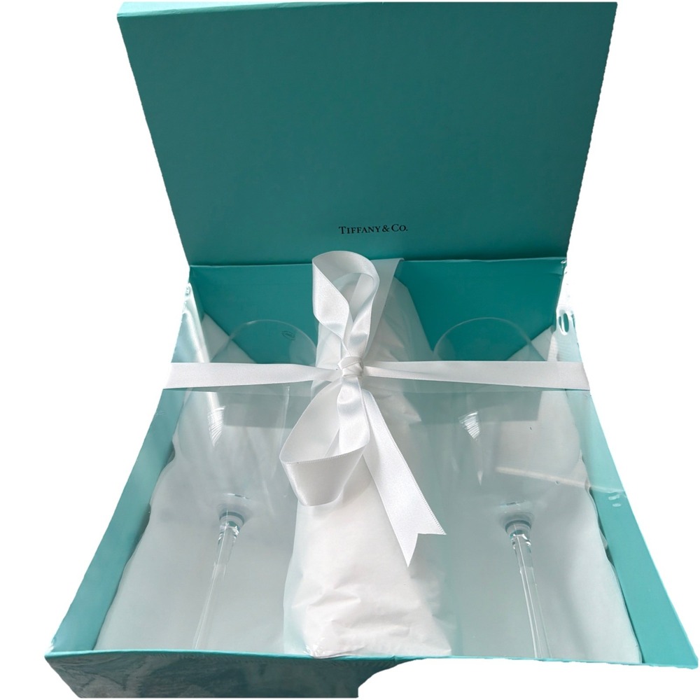 NWT Tiffany & Co. Wine Glasses Crystal 2 ea. in Box 9" Tall BNIB Made In Germany